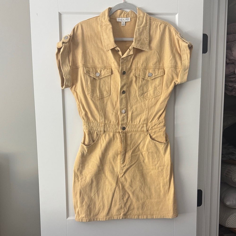 She + Sky Tan Button-Up Mini Dress